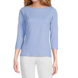 J.McLaughlin Wavesong Striped 3/4 Sleeve Button Shoulder Tee Shirt Size M‎